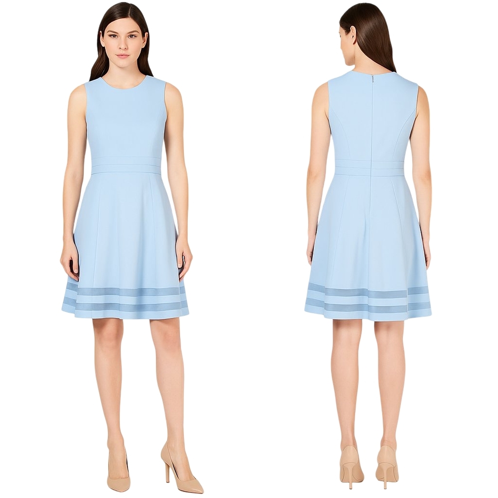 CALVIN KLEIN Sleeveless Fit And Flare Dress Womens Petite 8 Light Blue Wedding